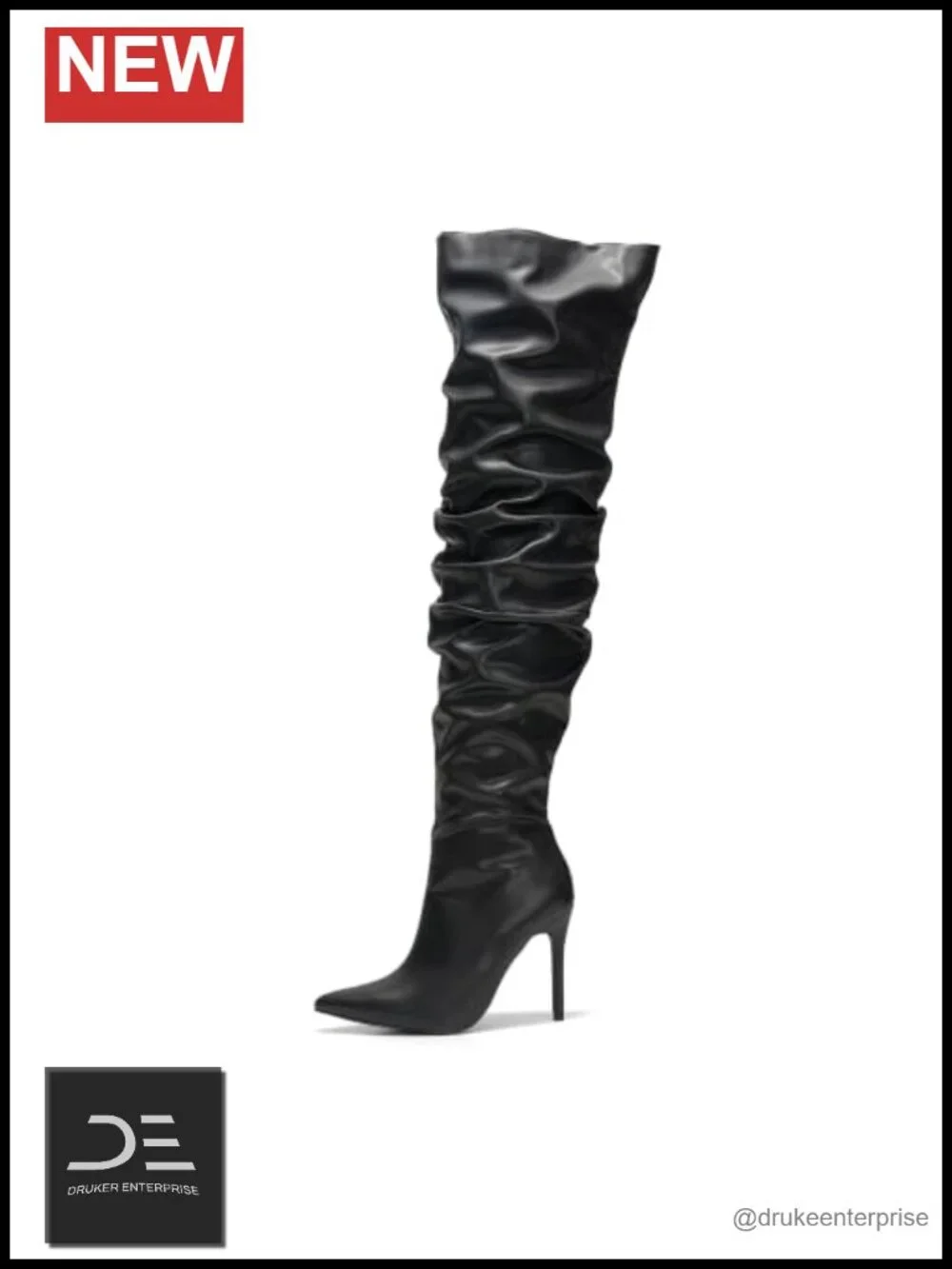PU Leather Thigh High Boots with Stiletto Heel, Zip Closure for Women